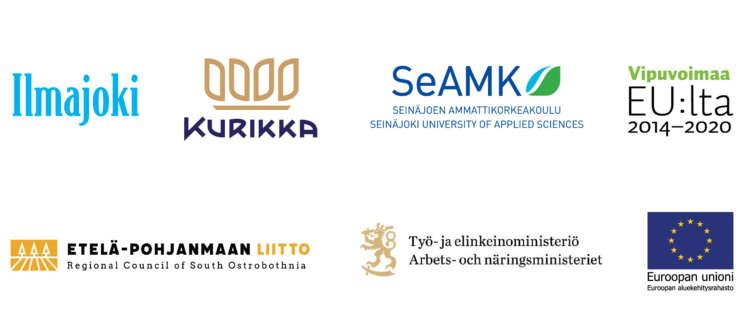 Yhteistyössä mukana Ilmajoki, Kurikka, Seinäjoen Ammattikorkeakoulu, Vipuvoimaa EU:lta 2014-2020, Etelä-Pohjanmaan Liitto, Työ- ja elinkeinoministeriö ja Euroopan aluekehitysrahasto.